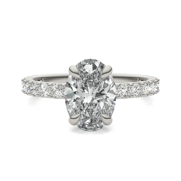 Oval Custom Hidden Halo Bold 3/4 Eternity Engagement Ring Setting